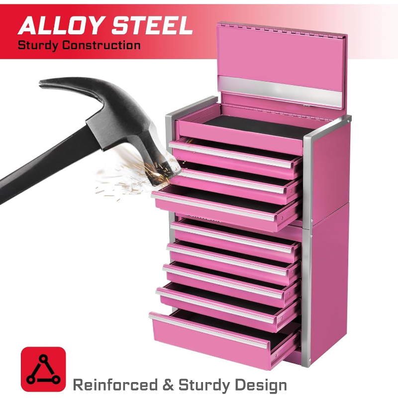 Workshop Tools Box - Rolling Pink 8 Drawer Tool Box