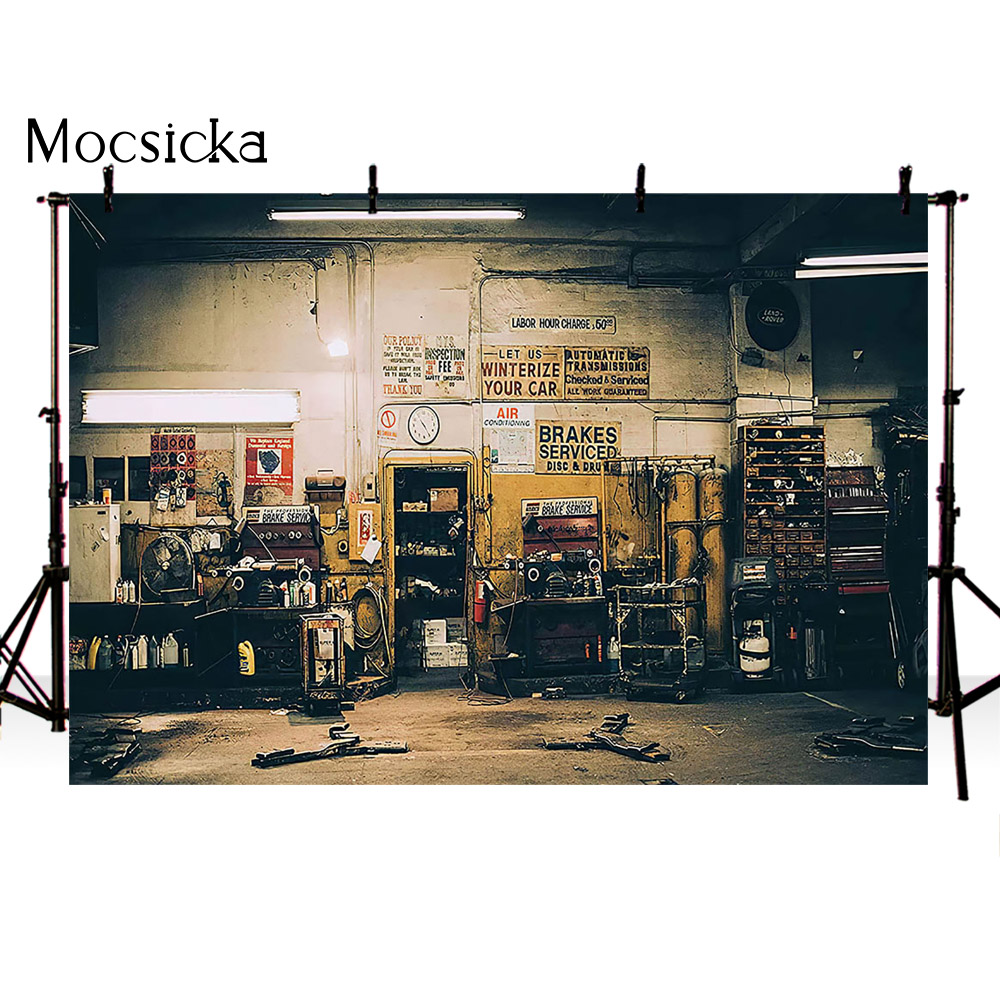 Retro Car Repairs Backdrop Too - Tools Workshop Kids ulasan dan harga